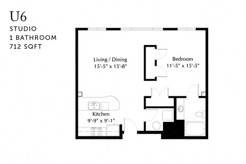 Floor plan for studio, 1 bath, 712 sqft